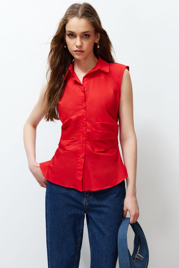 Trendyol Trendyol Red Pleated Fitted Woven Shirt