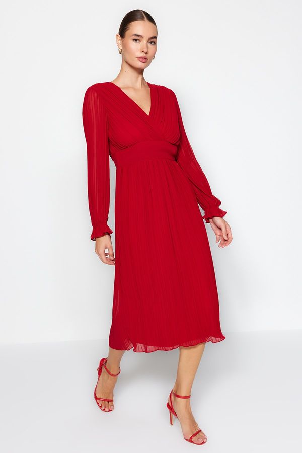 Trendyol Trendyol Red Pleated Lined Chiffon Woven Dress