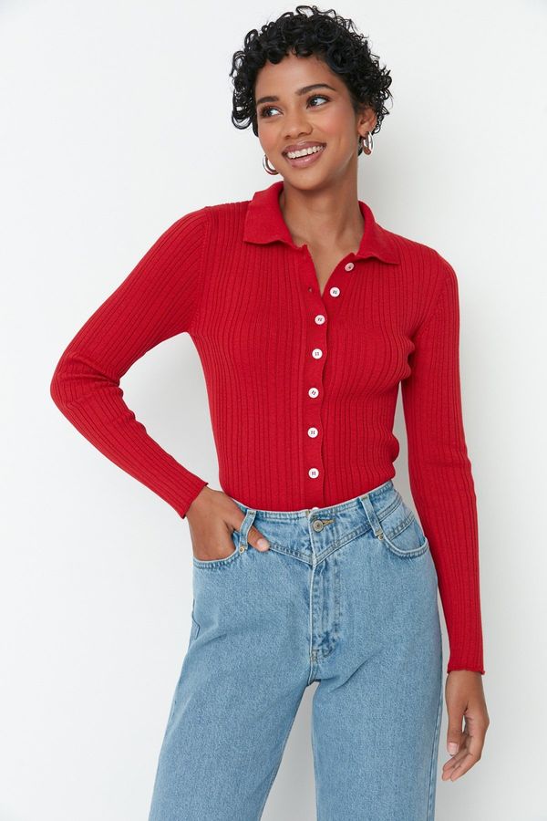 Trendyol Trendyol Red Polo Neck Knitwear Cardigan