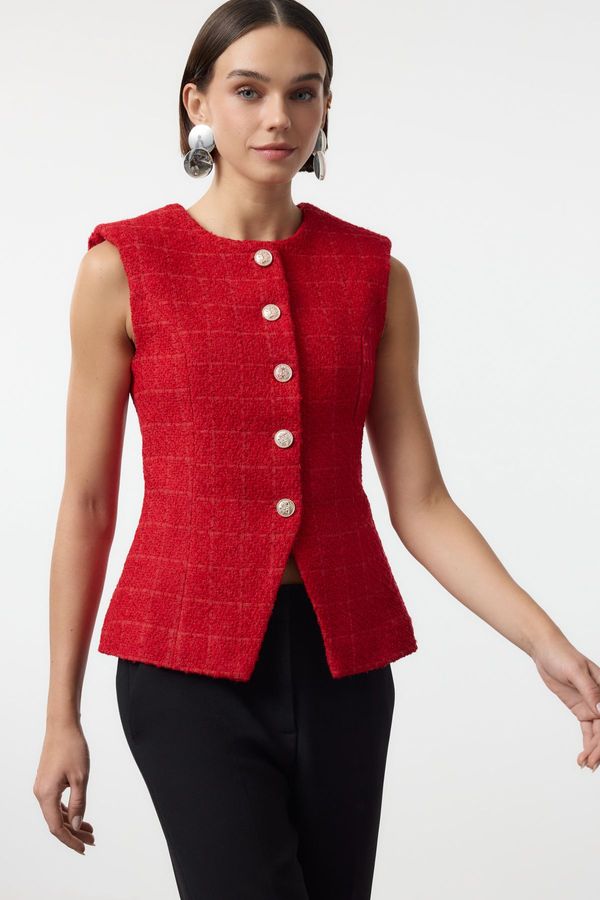 Trendyol Trendyol Red Regular Tweed Round Neck Crew Neck Vest