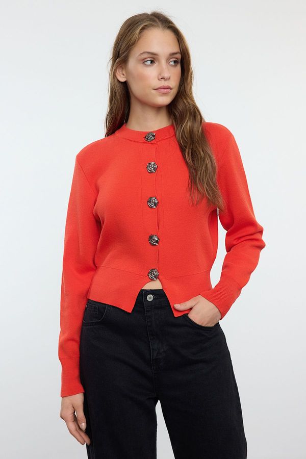 Trendyol Trendyol Red Rose Button Detailed Knitwear Cardigan