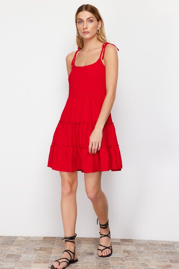 Trendyol Trendyol Red Skirt Flounce Fabric Featured Mini Woven Dress