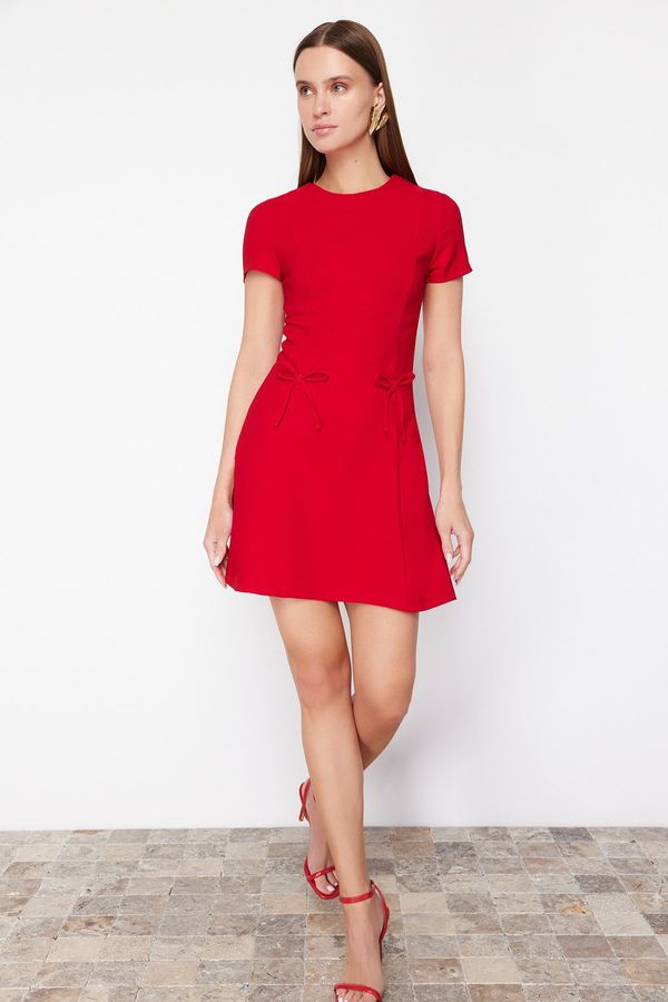 Trendyol Trendyol Red Skirt Waist Opening Bow Detail Mini Woven Dress