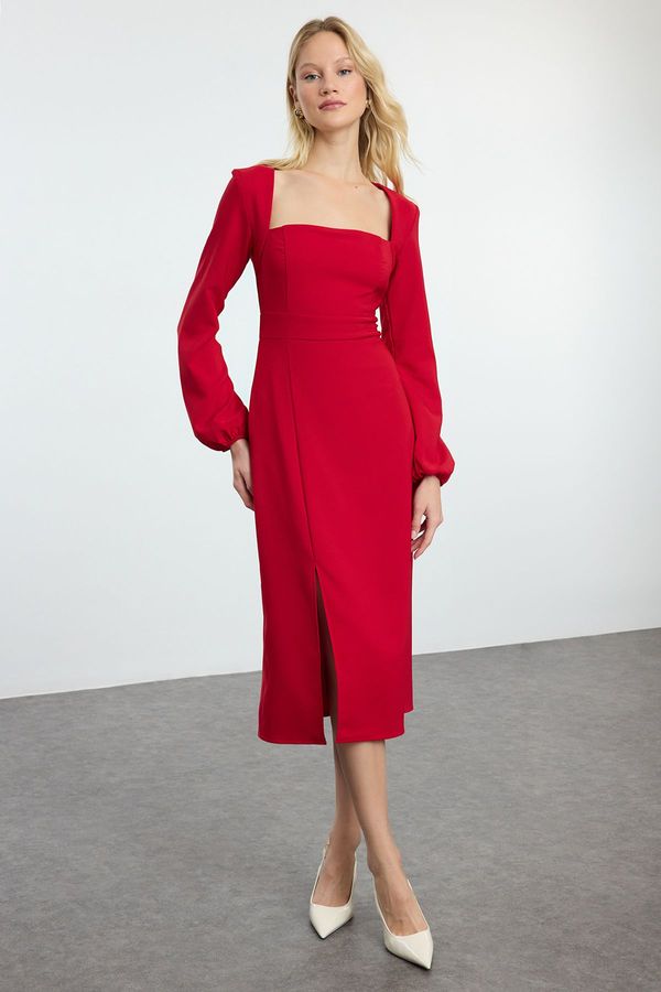 Trendyol Trendyol Red Slit Square Collar Woven Dress