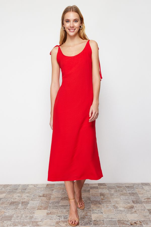 Trendyol Trendyol Red Straight Cut Slit Maxi Woven Dress