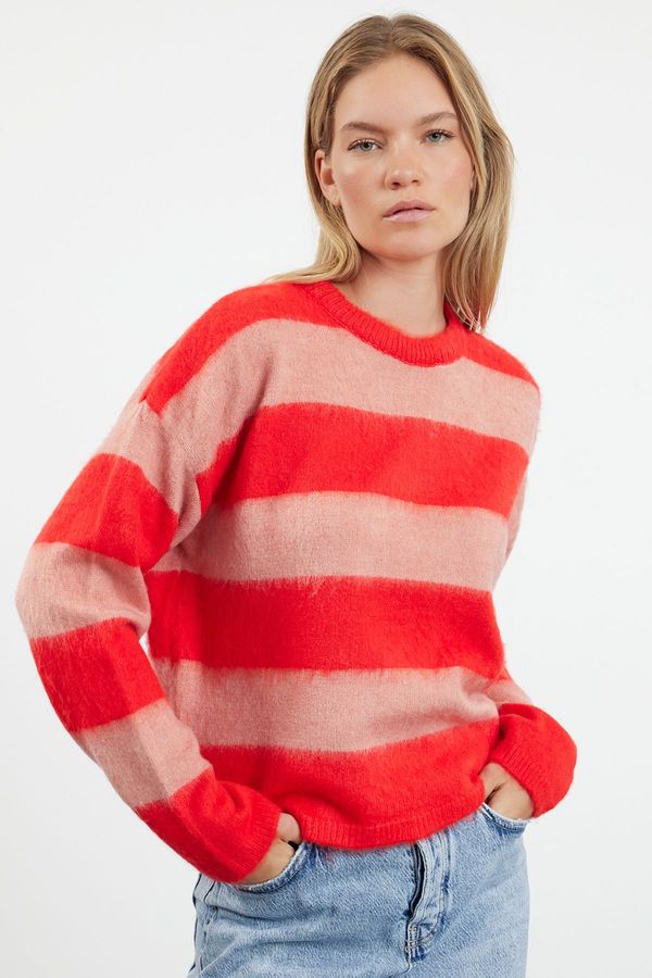 Trendyol Trendyol Red Striped Crew Neck Knitwear Sweater