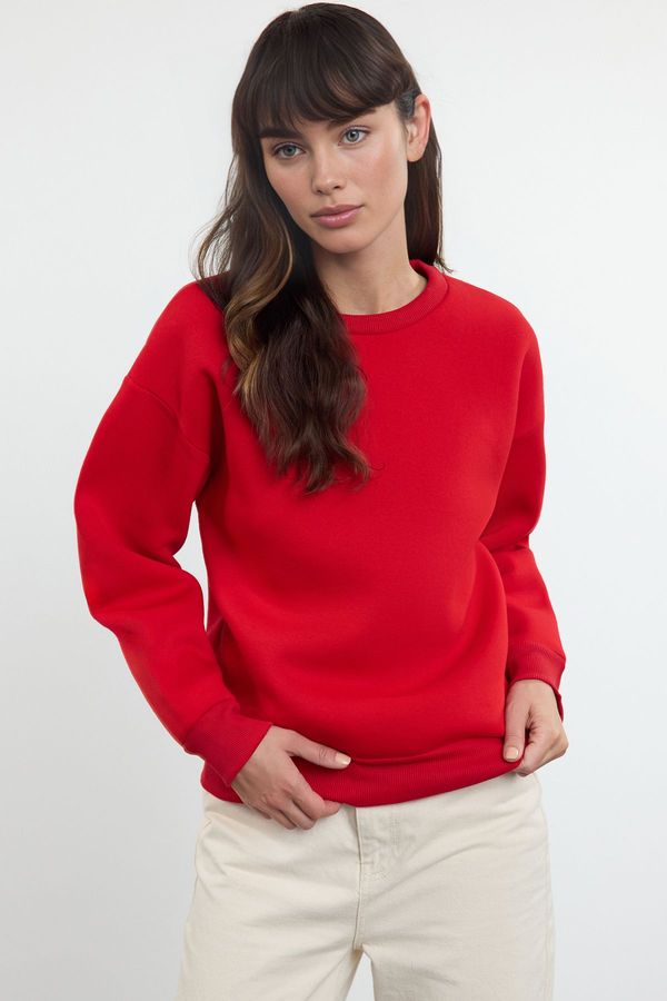 Trendyol Trendyol Red Thick Fleece Inside Regular/Normal Fit Crew Neck Basic Knitted Sweatshirt