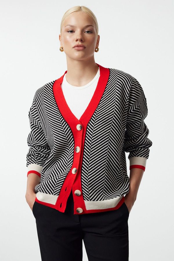 Trendyol Trendyol Red Wide Pattern Knitwear Cardigan