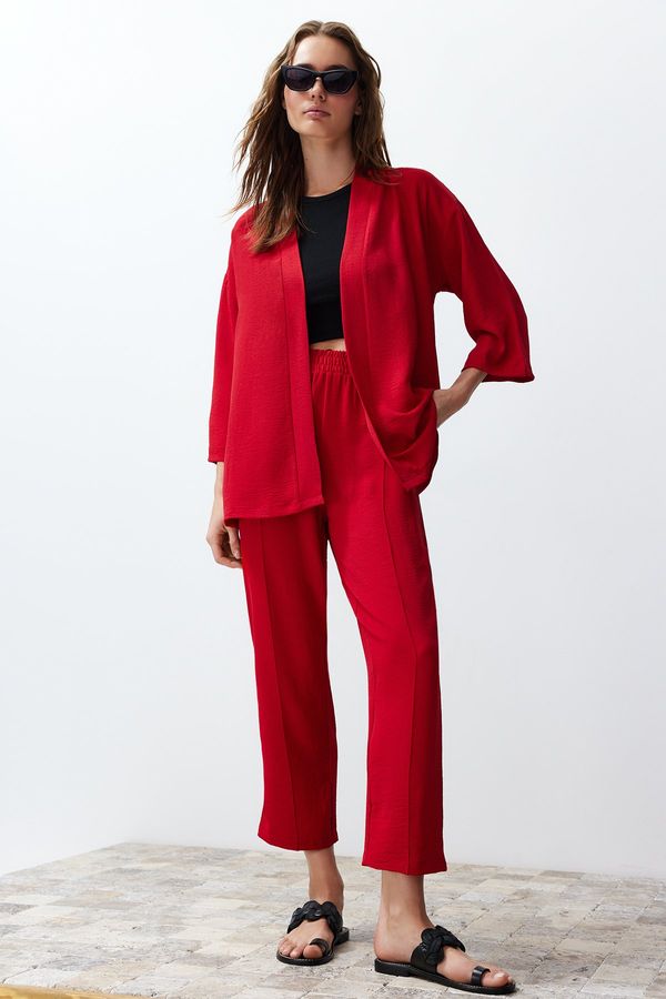 Trendyol Trendyol Red Woven Kimono Trousers Two Piece Set