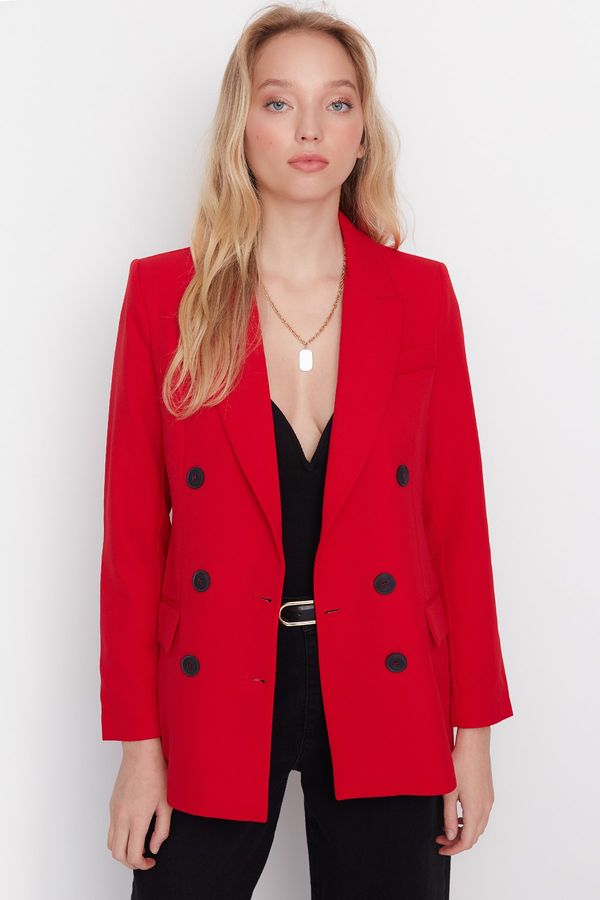 Trendyol Trendyol Red Woven Lined Double Breasted Closeup Blazer Jacket