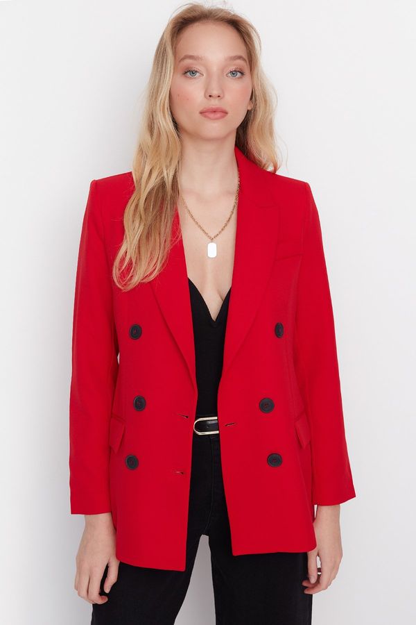 Trendyol Trendyol Red Woven Lining Double Breasted Blazer Jacket