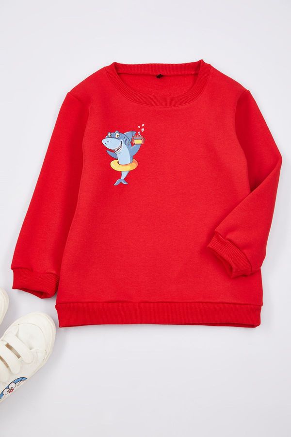 Trendyol Trendyol Red*001 Boy Printed Crew Neck Cotton Knitted Sweatshirt