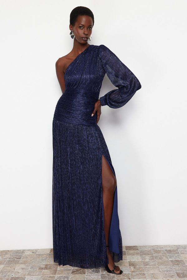 Trendyol Trendyol Saks A-Cut Straight Fitted Knitted Evening Dress & Graduation Dress