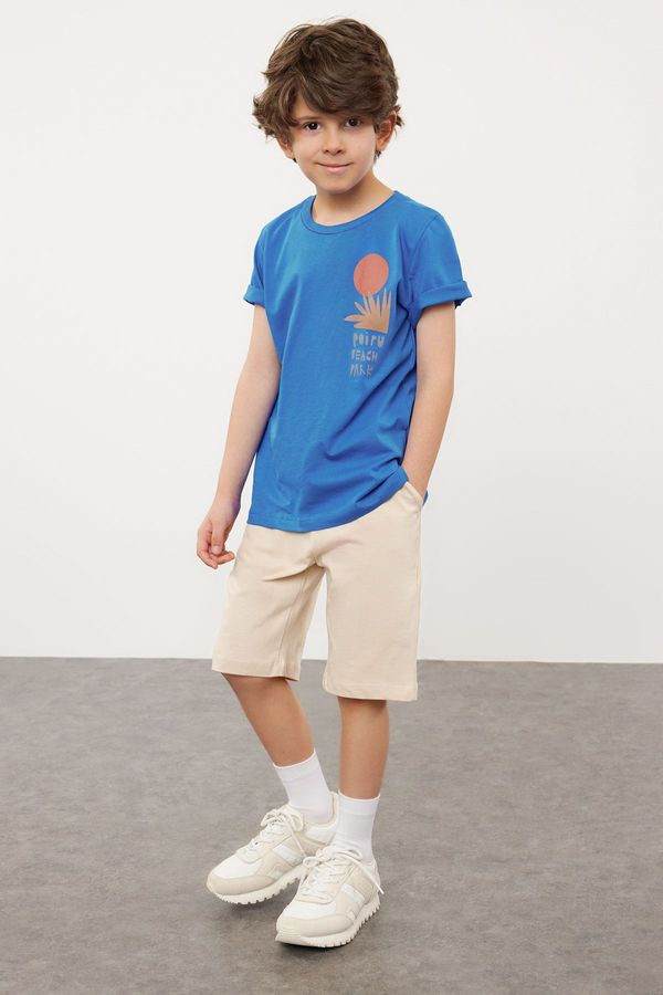 Trendyol Trendyol Saks Boy Back Printed Short Sleeve T shirt Shorts Set Knitted Bottom-Top Set