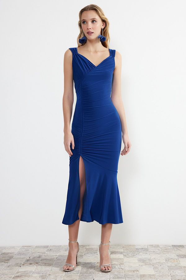 Trendyol Trendyol Saks Draped Knitted Elegant Evening Dress