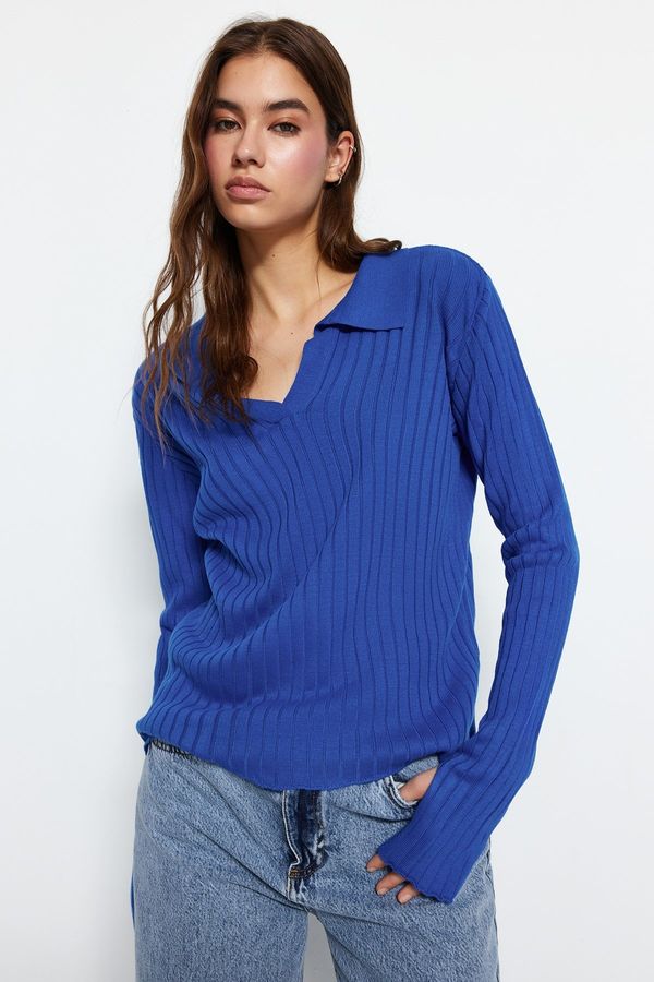 Trendyol Trendyol Saks Sleeve Detailed Polo Neck Knitwear Sweater