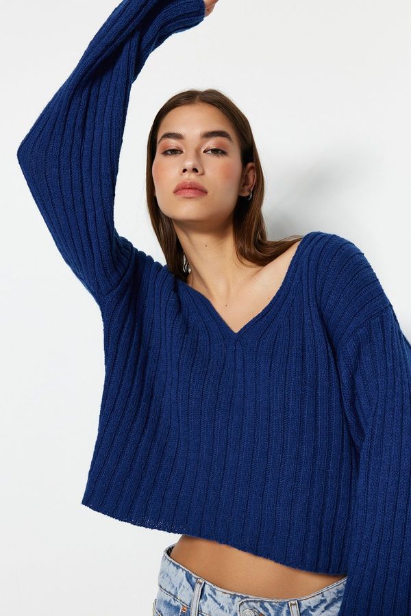 Trendyol Trendyol Saks Wide Fit Crop Wool Basic Knitwear Sweater