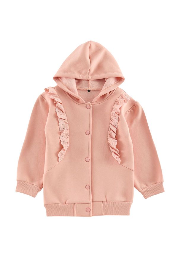 Trendyol Trendyol Salmon Girl Ruffle Detailed Hooded Cotton Knitted Cardigan