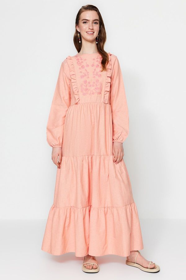Trendyol Trendyol Salmon Woven Dress with Ruffle Detailed and Embroidered