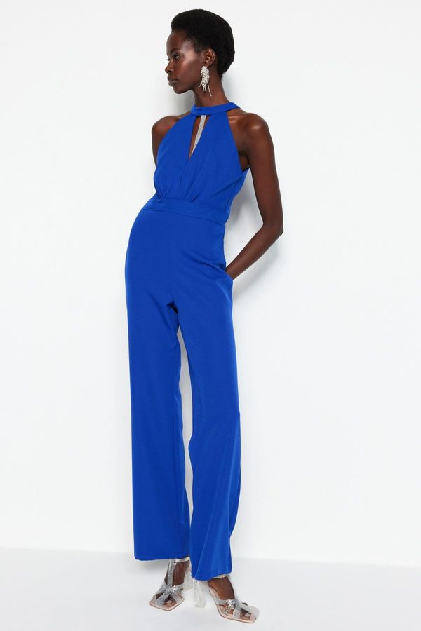 Trendyol Trendyol Sax-Weave Jumpsuit with Shiny Stones