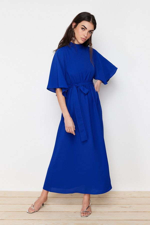 Trendyol Trendyol Saxe Blue Belted Half Sleeve Woven Dress