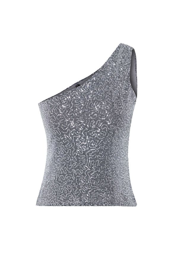 Trendyol Trendyol Silver One Shoulder Knitted Sequin Blouse