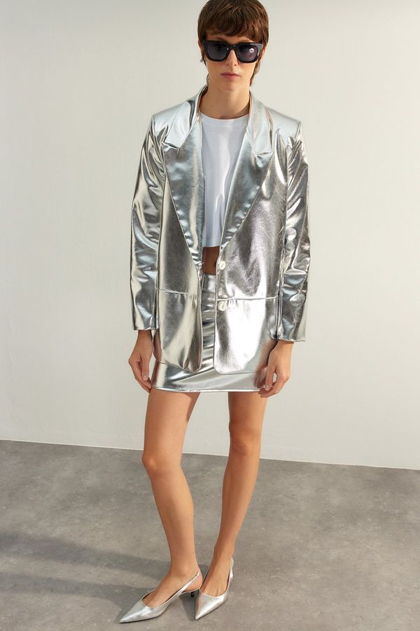 Trendyol Trendyol Silver Premium Shiny Woven Blazer Jacket