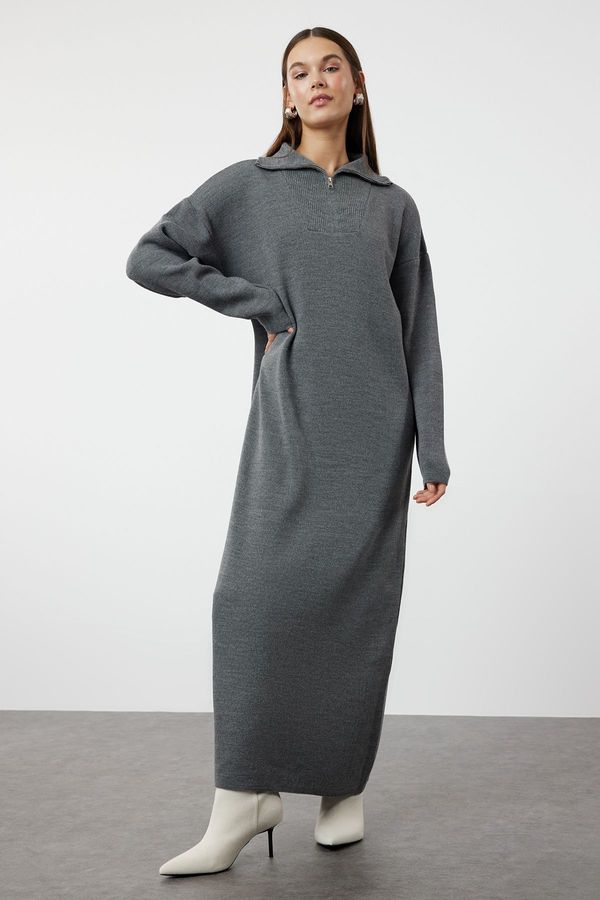 Trendyol Trendyol Smoked Comfortable Zippered Collar Basic Knitwear Dress