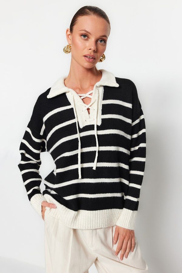 Trendyol Trendyol Soft Textured Ecru Polo Collar Knitwear Sweater
