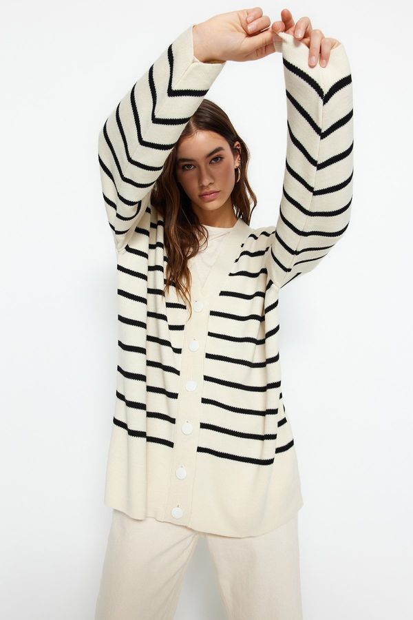 Trendyol Trendyol Stone Black Striped Knitwear Cardigan