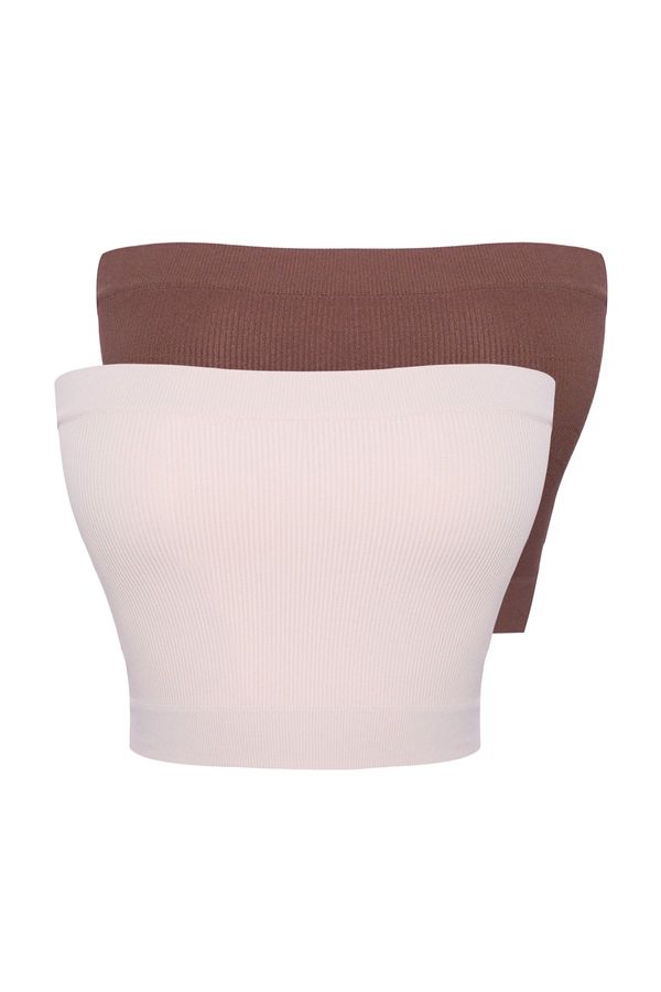 Trendyol Trendyol Stone-Brown Seamless Cupless Sports Bra