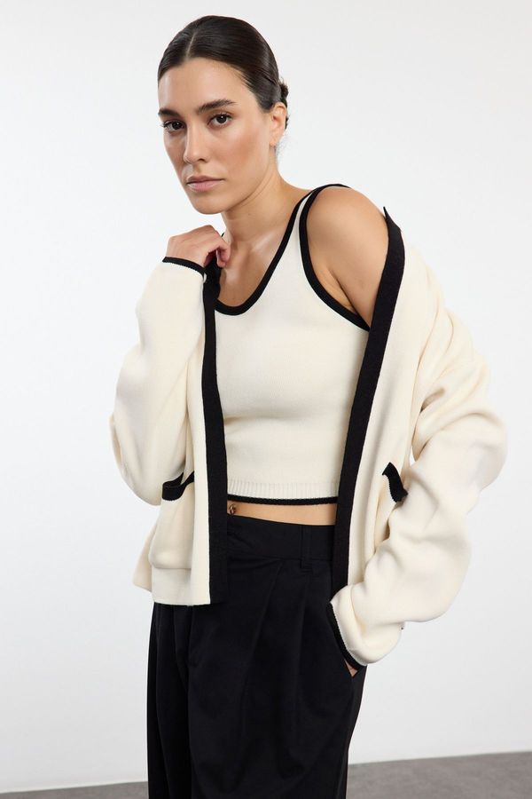 Trendyol Trendyol Stone Color Block Knit Cardigan