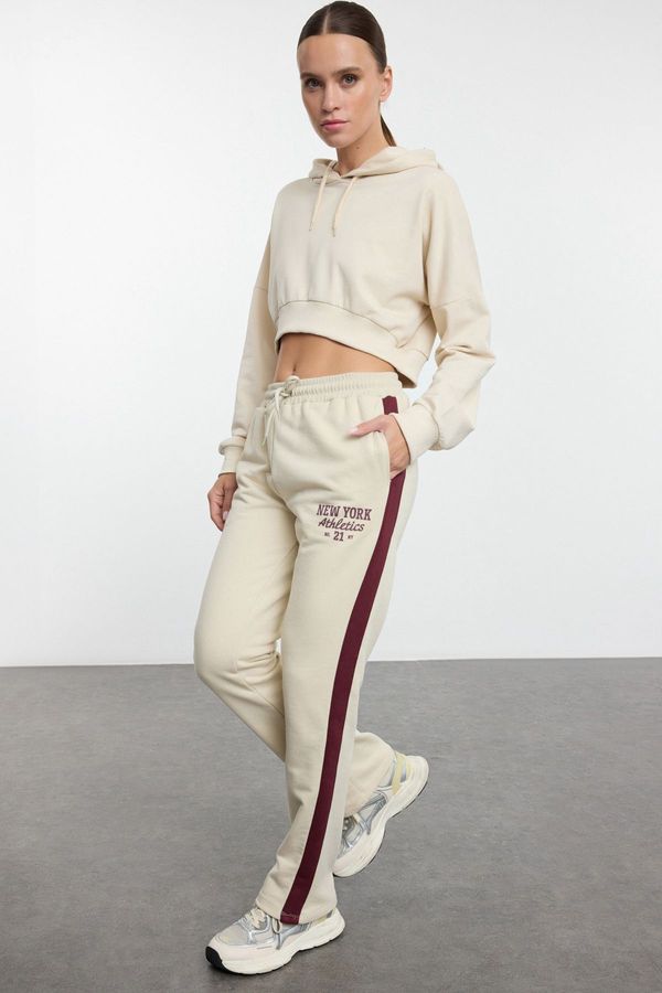 Trendyol Trendyol Stone Color Block Slogan Printed Straight Pattern Knitted Sweatpants