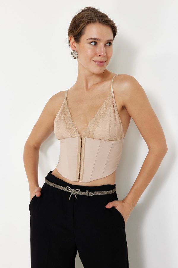 Trendyol Trendyol Stone Crop Lined Agraffiti Woven Lace Bustier