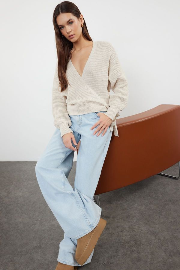 Trendyol Trendyol Stone Double Breasted Crop Knit Sweater