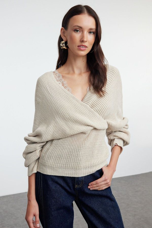 Trendyol Trendyol Stone Double Breasted Lace Knit Sweater