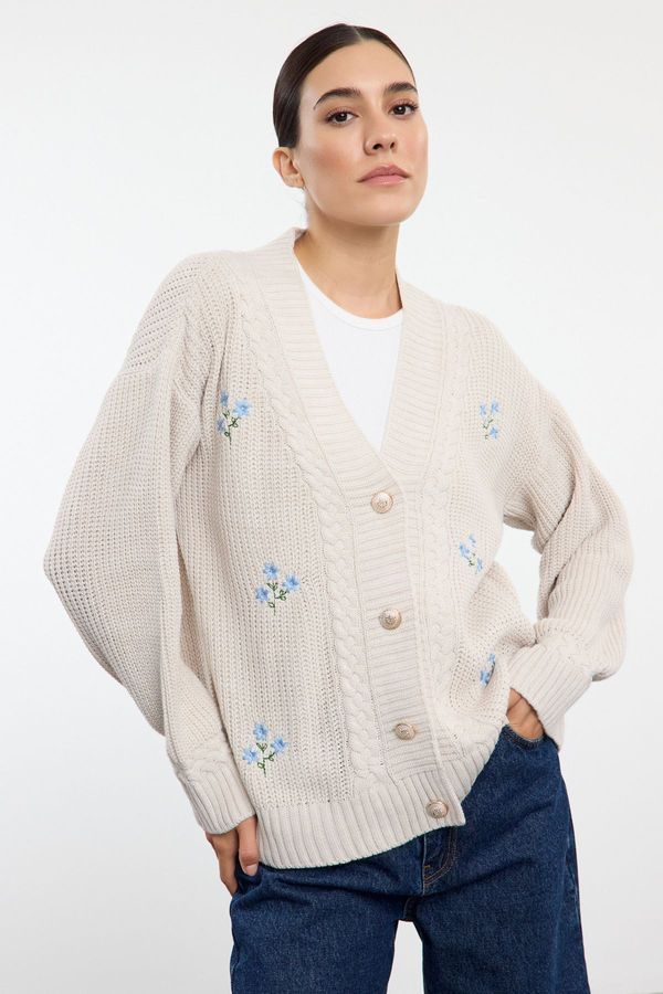 Trendyol Trendyol Stone Embroidery Detailed Wide Pattern Knitwear Cardigan