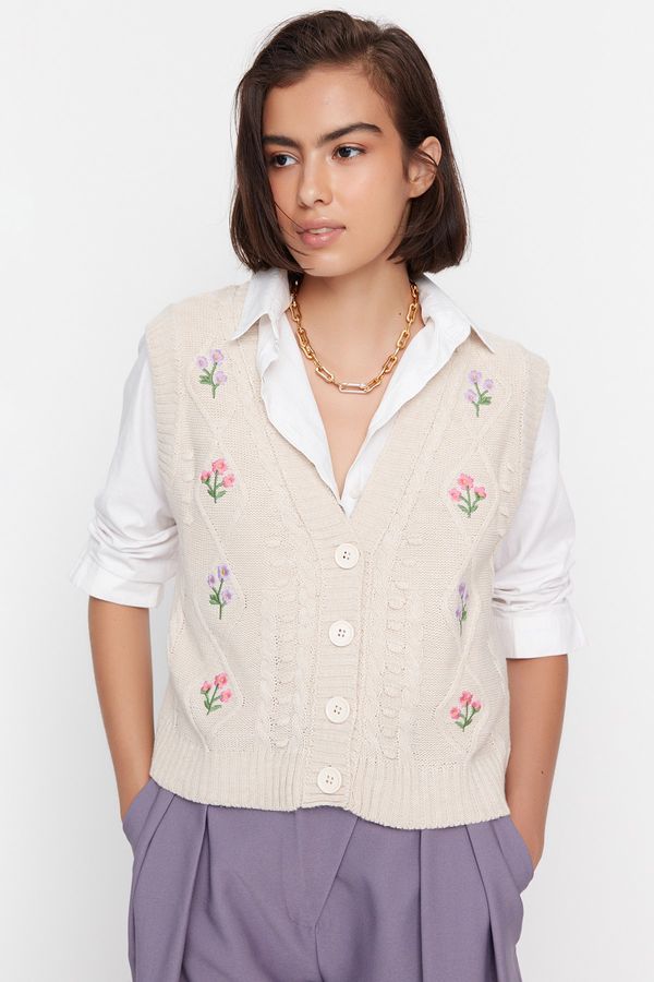 Trendyol Trendyol Stone Flower Embroidery Detailed Knit Vest