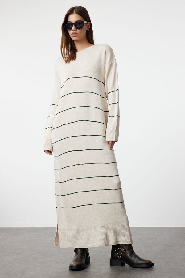 Trendyol Trendyol Stone Green Striped Long Knitwear Dress