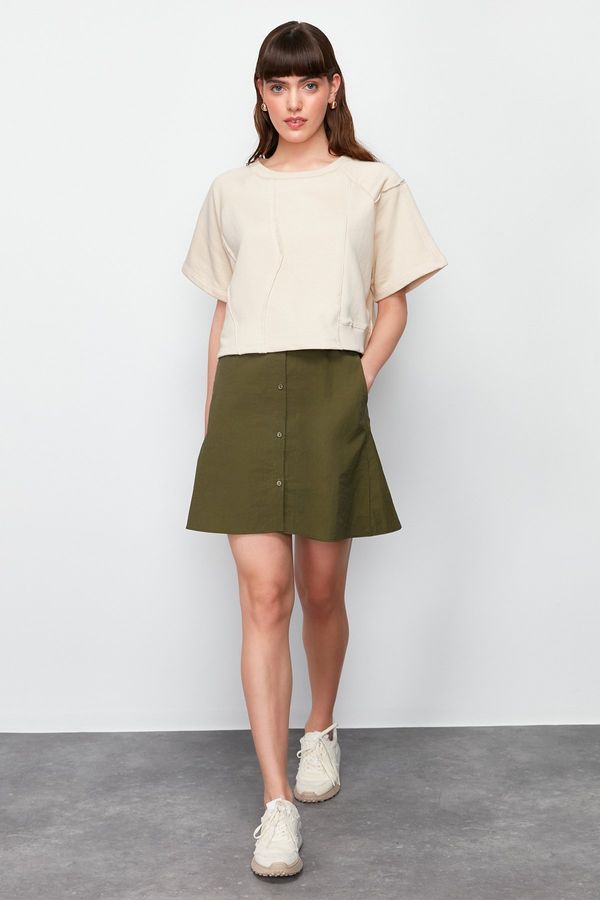 Trendyol Trendyol Stone-Khaki Parachute Skirt Detailed Crew Neck Midi Knitted Tshirt Dress