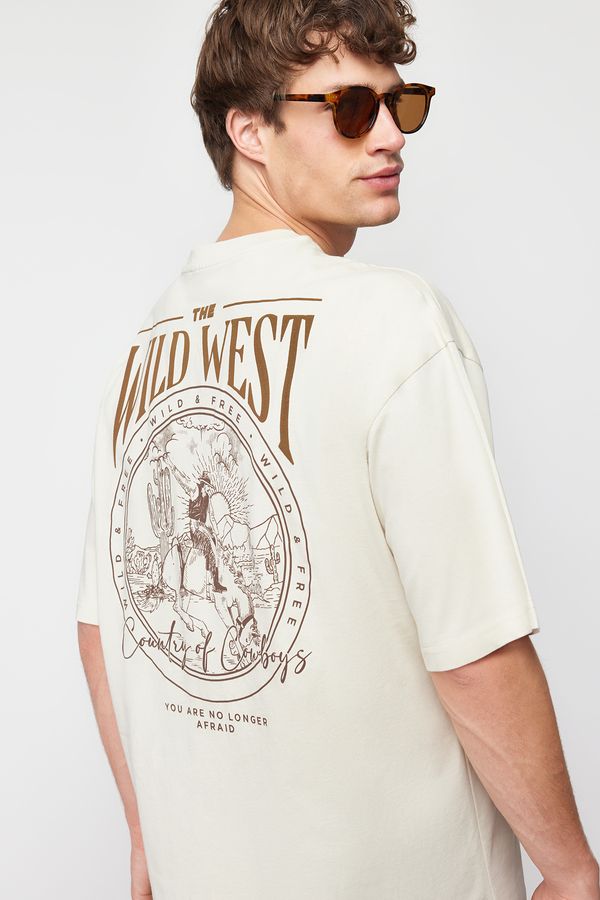 Trendyol Trendyol Stone Oversize/Wide-Fit 100% Cotton Back Printed T-Shirt