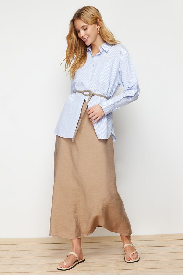 Trendyol Trendyol Stone Regular Waist Woven Linen Look Skirt