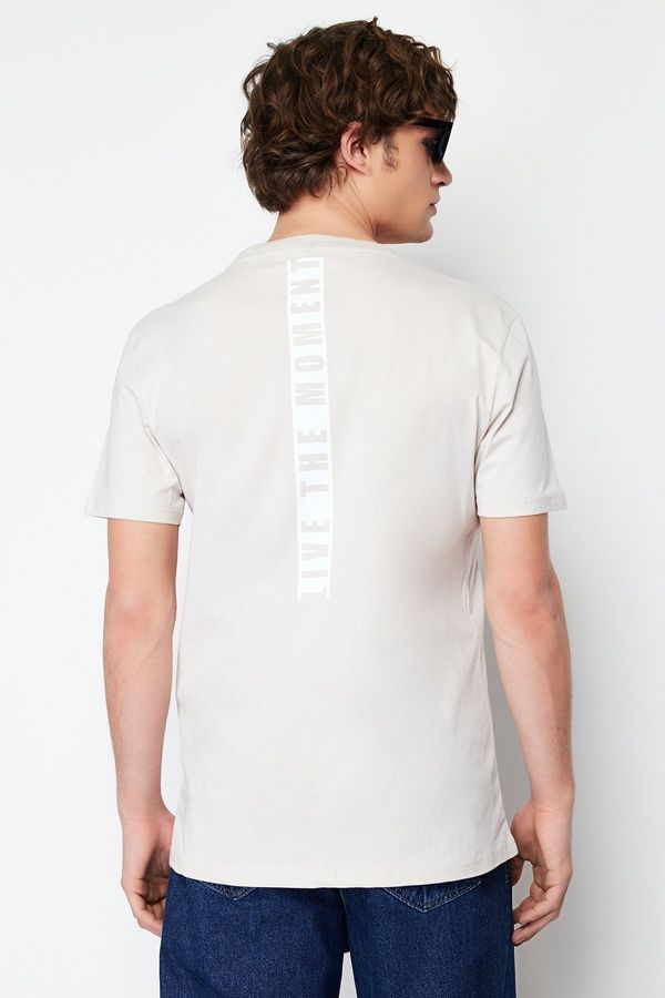 Trendyol Trendyol Stone Regular/Normal Cut Back Text Printed 100% Cotton Short Sleeve T-Shirt