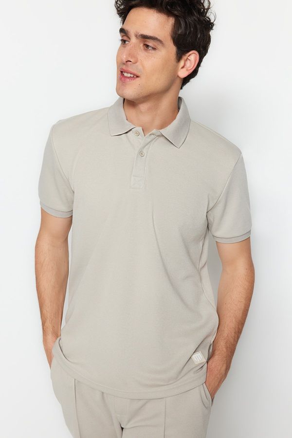 Trendyol Trendyol Stone Regular/Regular Fit Short Sleeve Label Appliqué Polo Neck T-shirt