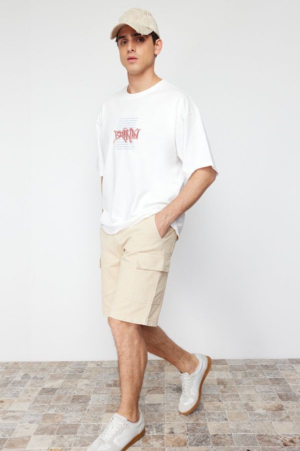 Trendyol Trendyol Stone Relaxed Cut Denim Jeans Shorts with Cargo Pocket & Bermuda