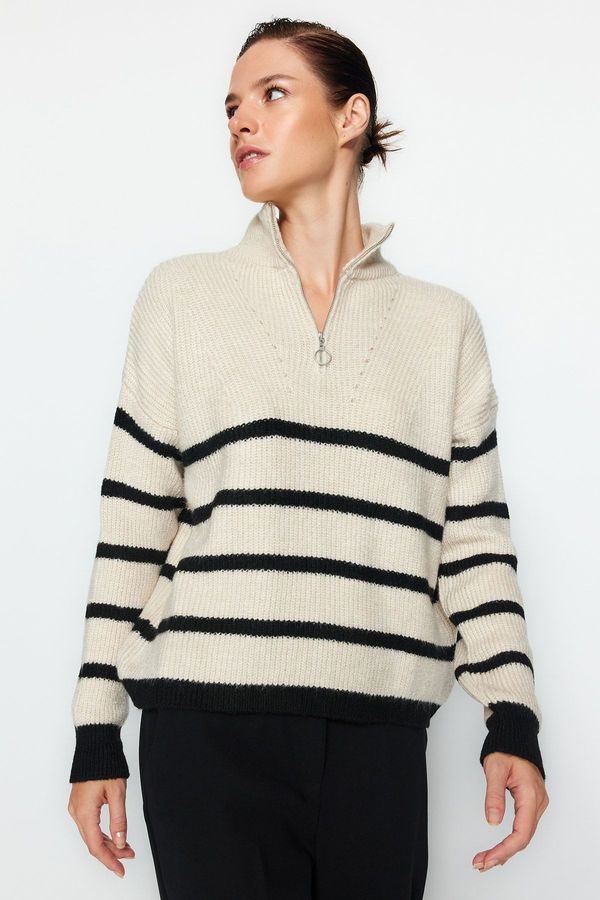 Trendyol Trendyol Stone Soft Texture Zippered Knitwear Sweater