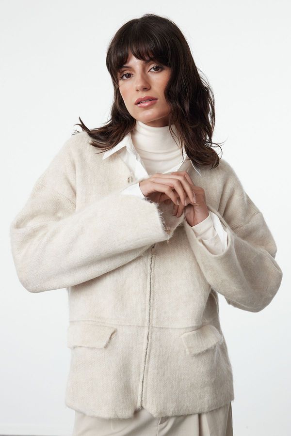 Trendyol Trendyol Stone Soft Textured Coat Knitwear Cardigan