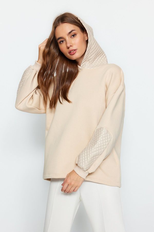 Trendyol Trendyol Stone Thick Fleece Inner Quilted Hooded Regular/Normal Fit Knitted Sweatshirt
