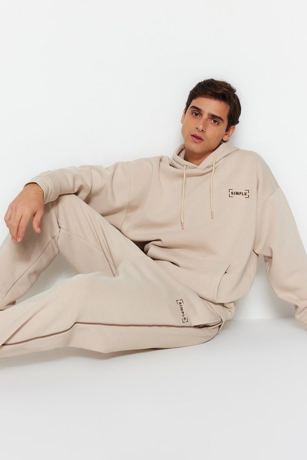 Trendyol Trendyol Stone Tracksuit Oversize/Wide Cut Hooded Embroidered Piping Inside Polar Fleece/Warm