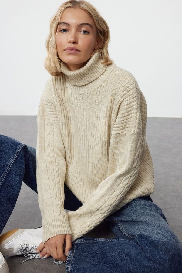 Trendyol Trendyol Stone Turtleneck Hair Knitted Soft Textured Knitwear Sweater